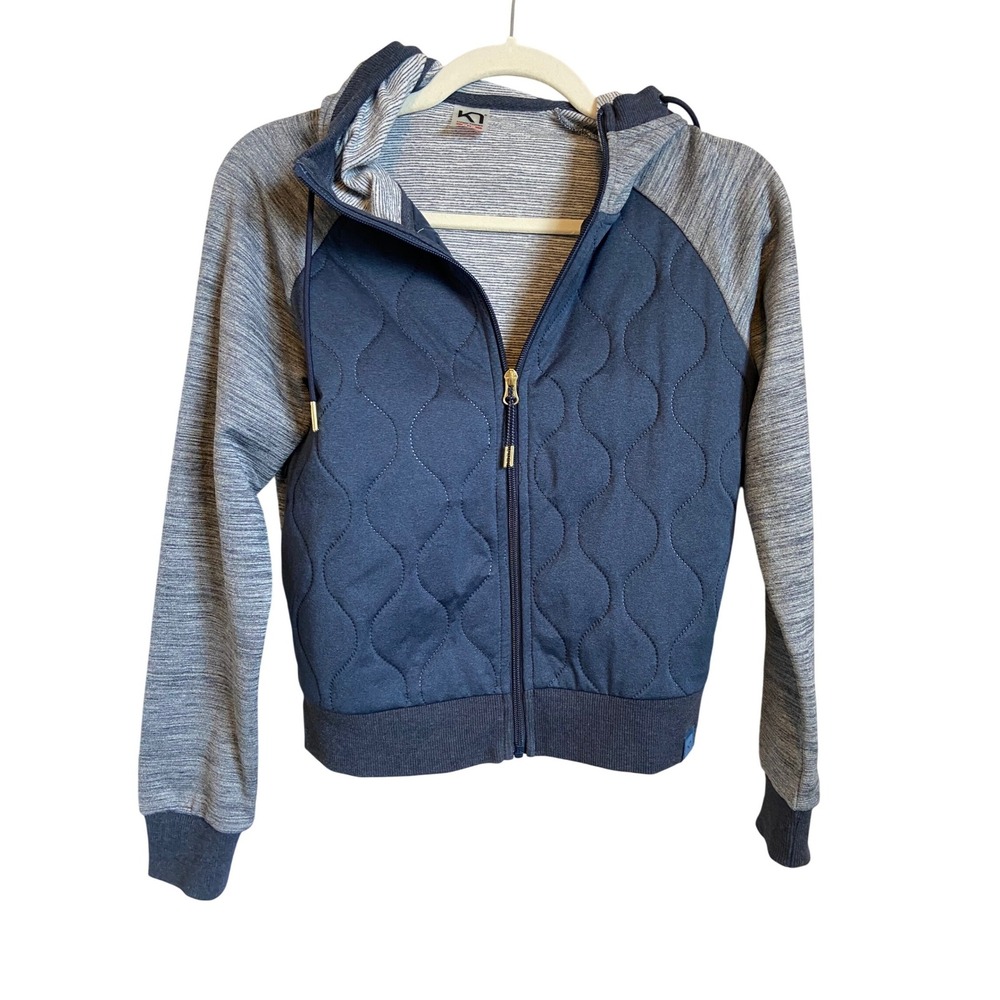 Kari Traa Womens XS Blue Quilted Mixed Media Full Zip Hooded Athletic Jacket